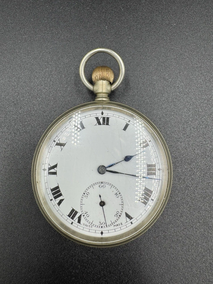 Vintage Unbranded Swiss Pocket Watch 10 Jewels Roman Numerals Cylinder Escapemen - Image 1 of 4