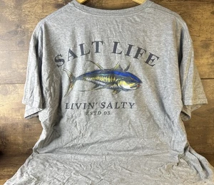 Salt Life T-Shirt Men's L Gray Livin' Salty With Front Pocket Fast Shipping - Picture 1 of 4