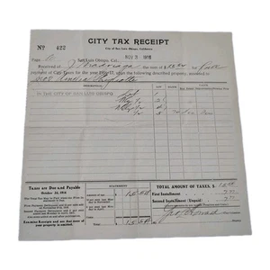 1916 City Of San Luis Obispo Tax Receipt Antique Ephemera - Picture 1 of 3