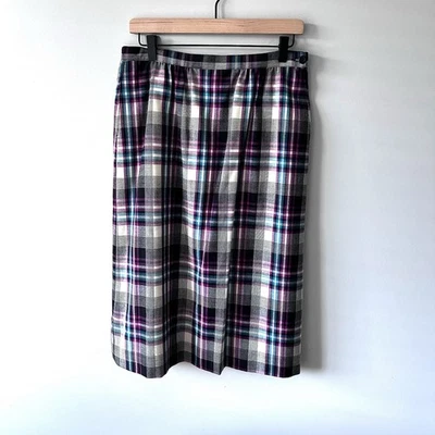 Pendleton Vintage 100% Pure Virgin Wool Plaid Pleated Skirt Sz 12 Purple/Black - Image 1 of 4