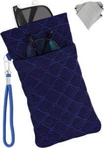 Doppel Brillenetui für Damen & Herren, weiche Reisebrille mit blau - Bild 1 von 7