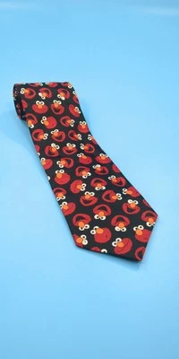 Corbata Sesame Street Elmo estampado integral roja negra para hombre 57 pulgadas vintage Foto 1 de 4