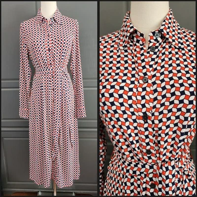 BODEN Midi Kate Polka Dot Wave Geometric Belted Shirt Dress Size US 4R UK 8R  - Image 1 of 4