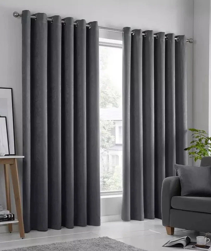 Fusion Strata Dim Out Eyelet Curtains In Charcoal | 168x228cm | New Sealed  - Image 1 of 1