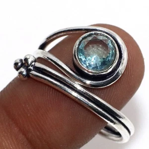 925 Silver Plated Blue Topaz Ethnic Ring Handmade Jewelry Size Us FreeSize AU E7 - Picture 1 of 3