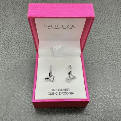 Pendientes Rachel Zoe Huggie con cierre de palanca 925 plata circonita cúbica caja de piedra blanca Foto 1 de 4