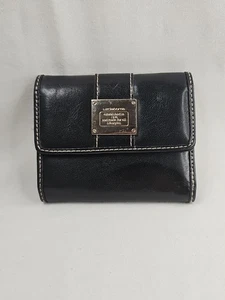 Liz Claiborne schwarz Kunstleder dreifach faltbare Geldbörse 9 Taschen Druckknopfverschluss TOP - Bild 1 von 7