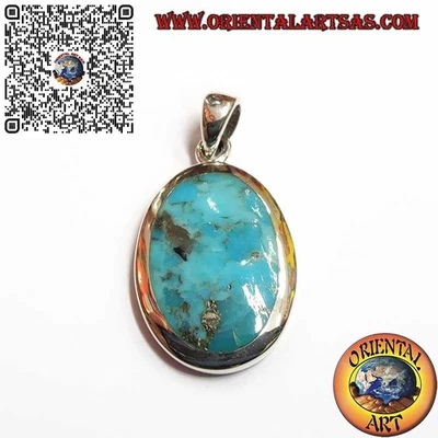 Ciondolo in argento  925 ‰ con Turchese Naturale dell’Arizona Ovale bordo liscio - Immagine 1 di 4