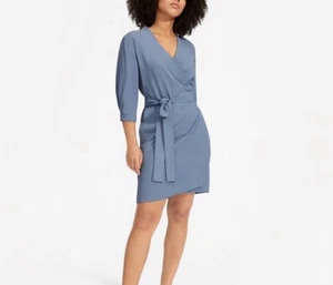 Everlane The Japanese GoWeave Long Sleeve Mini Wrap Dress Dusty Blue Size 2 - Picture 1 of 8