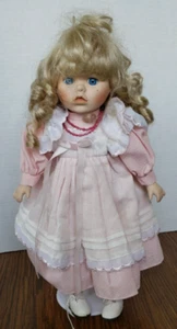 Blonde Haired Blue Eyed Girl In Pink Dress 16 Inch Porcelain Doll - Picture 1 of 9