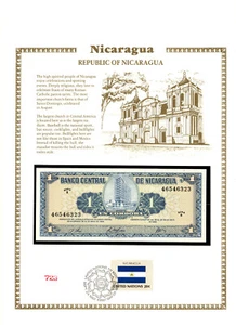 Nicaragua 1968 1 Cordoba UNC P-115 UNC w/FDI UN FLAG STAMP 46546323 Serie B - Picture 1 of 3