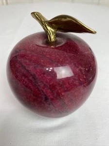 "Pisapapeles vintage de piedra de mármol pulido alabastro rojo manzana, vástago de latón de 3,5""" - Imagen 1 de 11