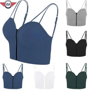 Women Bustier Crop Top Push Up Corset Underwire Padded Bra Vest Clubwear Zipper - Picture 1 of 22
