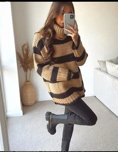 RARE NWT ZARA NEW WOMAN STRIPED KNIT SWEATER 2142/159 SMALL - Picture 1 of 5