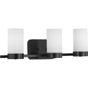 Progress Lighting Vanity Light 24.7" 3-Lights 100 Hardwired w/ Glass Shade Black - Picture 1 of 10