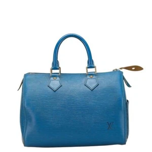 Louis Vuitton Speedy 25 Handbag Mini Boston Bag M43015 Toledo Blue Leather Women - Picture 1 of 10