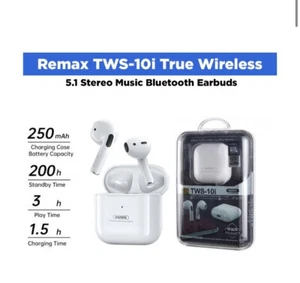 REMAX TWS-10I TRUE WIRELESS 5.1 STEREO MUSIC EARBUDS WHITE HIGH QUALITY NEW - Zdjęcie 1 z 3