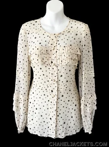 $1,820 CHANEL Ivory Star Print Long Sleeve BLOUSE * FR 34 - 36 / US 0 - 2 ~ EUC - Picture 1 of 10