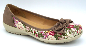 LADIES HOTTER SIZE 4 JEWEL FLORAL FLOWER LEATHER LINED SLIP ON FLAT SOLE SHOES