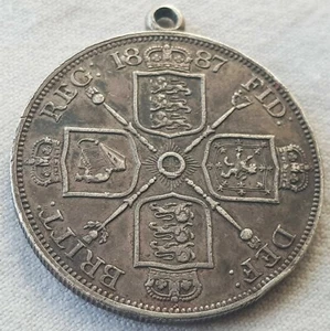 1887 Queen Victoria Double Florin Silver Coin Lot DF02 Ex Pendant - Picture 1 of 8