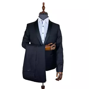 Black Tuxedo Slim Fit Ben Sherman Two Piece Dinner Suit 100% Wool Shawl Collar - Picture 1 of 9
