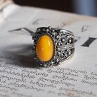 An Ancient Massive Ring With Rare Amber.  Openwork Ring In Medieval Style.