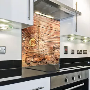 KÜCHENRÜCKWAND Spritzschutz Küche Gehärtetes Glas Holzbretter Muster braun - Bild 1 von 3