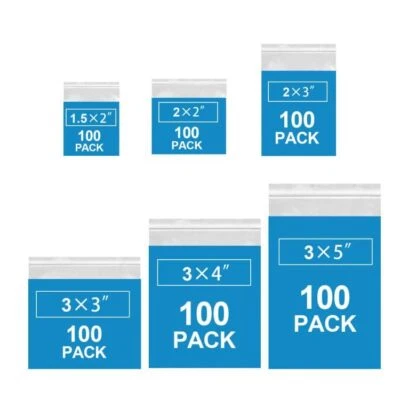 600 Pack Mini Zipper Lock Plastic Bags Assorted Sizes 1.5x2 2x2 2x3 3x3 3x4 3... - Image 1 of 4