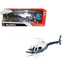 New Ray 1/34 Diecast Helicopter Sky Pilot Bell 206 Police Dark Blue and White