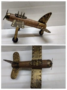Hand Made Décor Single Propeller Wooden Tin Fixed Wing Toy Airplane - Picture 1 of 12