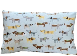 Dogs Cushion Cover Fun Decorative Throw Pillow Case Light Blue Yellow 20x12” - Picture 1 of 1