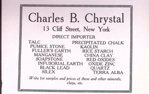 1916 Charles B Kristall Direktimporteur Talk Speckstein Kaolin Silex Druck Anzeige - Bild 1 von 2