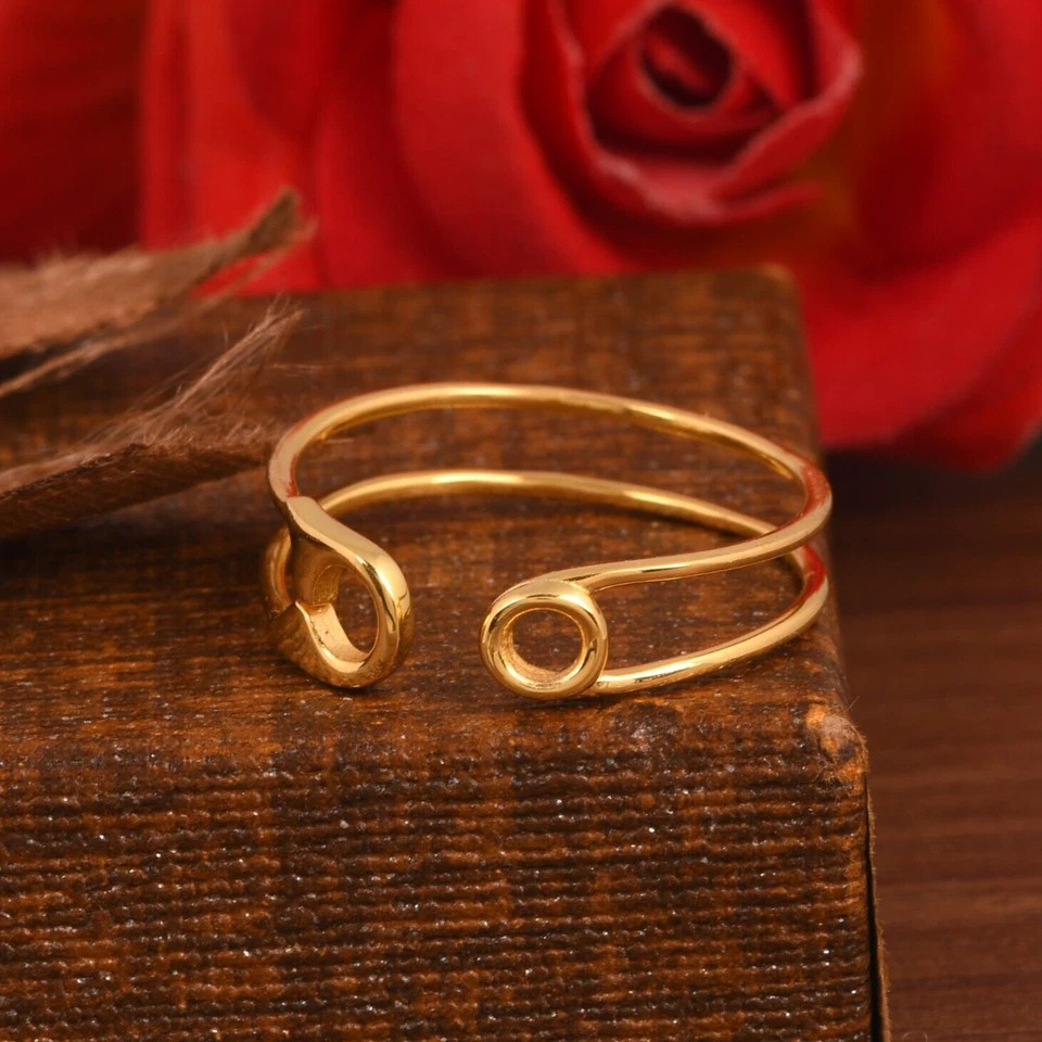 925 Sterling Silver Adjustable Safety Pin Ring Handmade Band For Gift For Her - Image 1 of 4