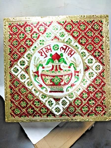 Handmade Wooden Meenakari Work Pooja Chowki 12"x12"x5" Inch, Pooja Patla, Bajot - Picture 1 of 5