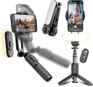 Smartphone Gimbal Stabilizer & Selfie Stick with Light and Remote Control - Picture 1 of 8