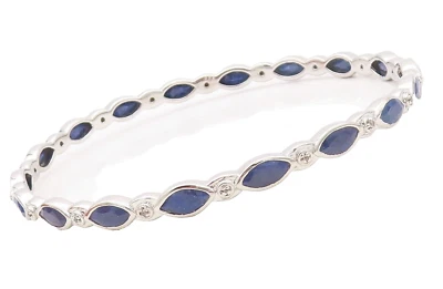 Pulsera vintage de plata de ley 925 con zafiros y diamantes talla marquesa BT10722 Foto 1 de 4