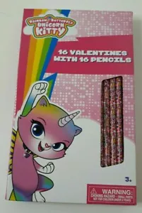 Einhorn Kitty Regenbogen Schmetterling 16 Valentinstag mit 16 Bleistiften (NEU) - Bild 1 von 2