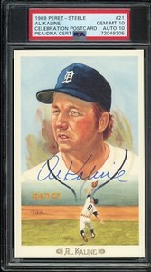 1989 Pereze Steel Celebration Baseball #21 Al Kaline Auto PSA DNA 10