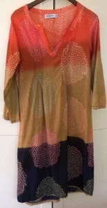 ONE SEASON Orange Yellow Print Pintuck Tunic Dress Cover Up Kaftan Size S 8-10 - Picture 1 of 11