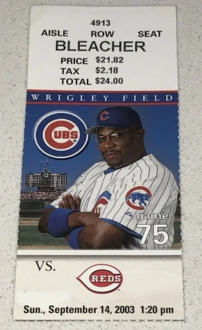 9/14/03 Cincinnati Reds Chicago Cubs Wrigley Field MLB BLEACHER Seat Ticket Stub Cover