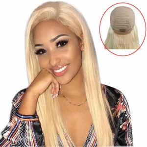 Long Straight Blonde Lace Front Wig Natural Heat Safe Glueless Blonde Long Wigs - Picture 1 of 8