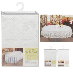 Vinyl White Oval Tablecloth 54" X 72" Design Table Cover Party Easy Wipe Clean - Picture 1 of 1