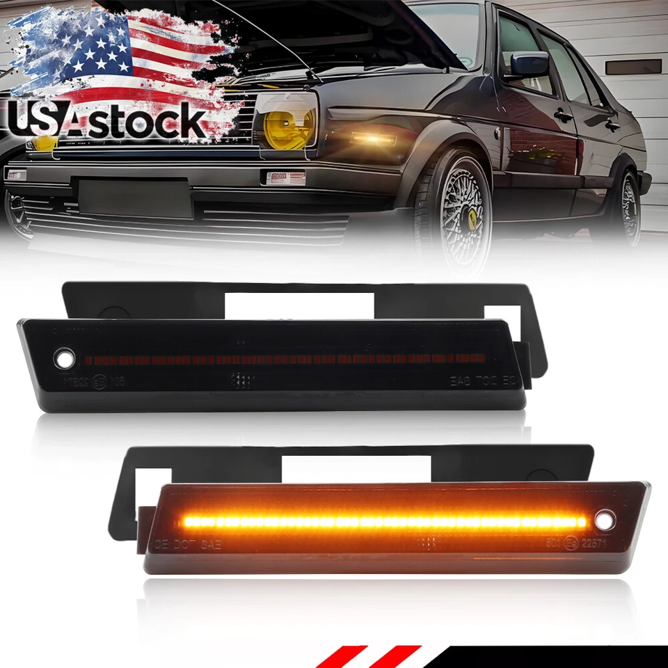 Luzes indicadoras frontais de LED âmbar fumê para 1984-1992 VW Golf GTi Mk2 Jetta A2 - Imagem 1 de 4