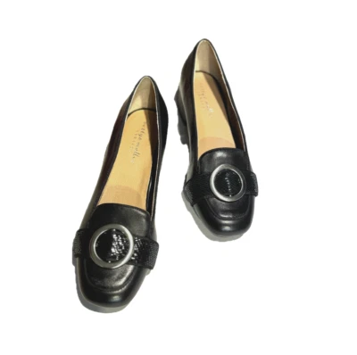Mocassim de couro preto Bettye Muller Garbo sapatos vintage femininos 8,5 M em excelente estado usado com caixa - Imagem 1 de 4