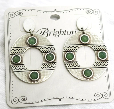 Brincos postes de prata gravados e verdes com miçangas Brighton MARRAKESH MIRAGE novos com etiquetas - Imagem 1 de 2