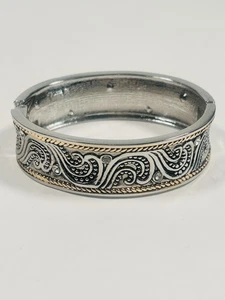 Vintage 20 mm breit Strass Paisley Design zweifarbig Klemmarmband 6,75" - Bild 1 von 6