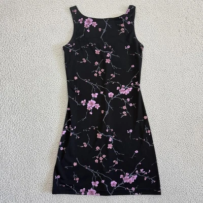 Byer Too Dress Small Black Pink Floral Sleeveless Cherry Blossoms USA 90s Y2K - Image 1 of 4