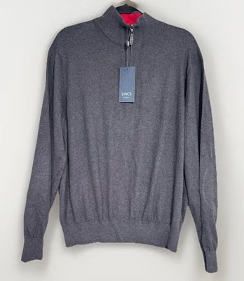 LINCS DC & Co Cotton & Cashmere Pullover Quarter Zip Sweater Gray Mens Lg - Image 1 of 4