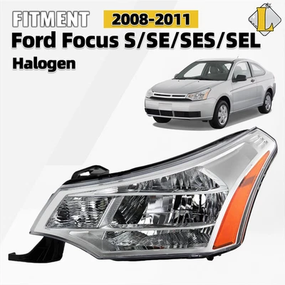Halogen Headlight For 2008-2011 Ford Focus S/SE/SES/SEL With Bulbs Left Driver - Image 1 of 4