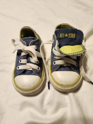 匡威 Converse Crayola All Star Infants 5 蓝色 男女皆宜的 莱姆绿口音 — 第 1/4 张图片